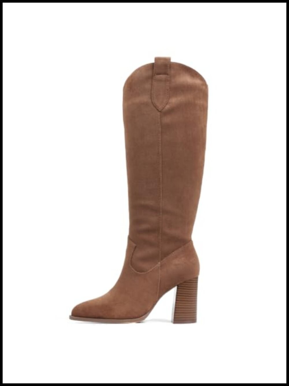 Faux Suede Knee High Boots Women Wide Calf Chunky Heel Pointed Toe Western Tall